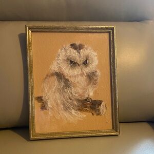 Framed Owl Painting on Tan Background